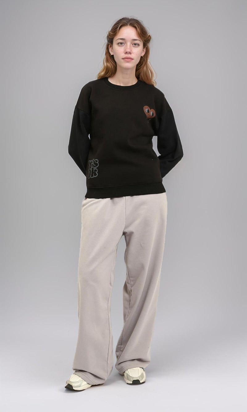 R212675 - Front & Back Print Crew Neck Sweatshirt - Black