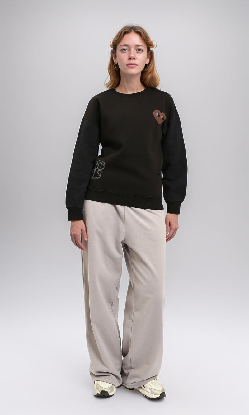 R212675 - Front & Back Print Crew Neck Sweatshirt - Black