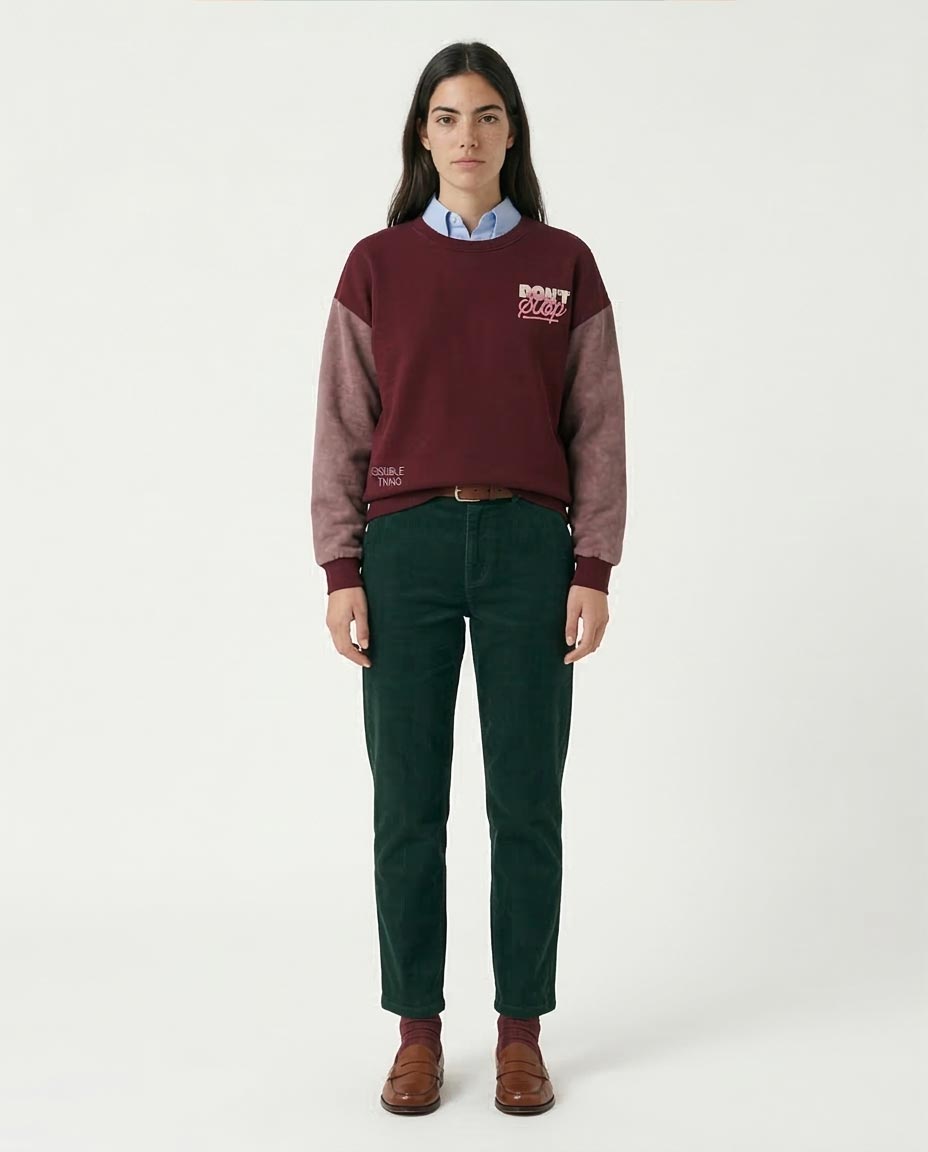 Ravin Women's "DON'T STOP" Multi-Print Color-Block Sweatshirt – Burgundy & Rose Melton - R212676