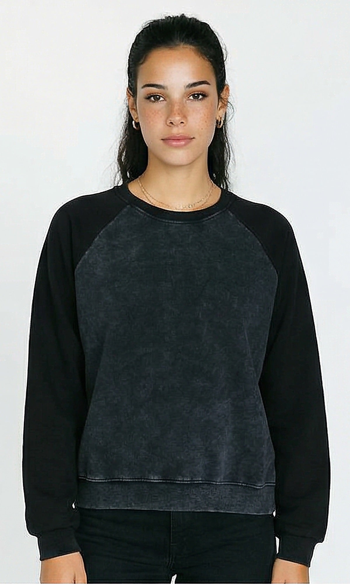 Bi-Tone Relaxed Fit Casual Sweatshirt - Black & Charcoal Grey