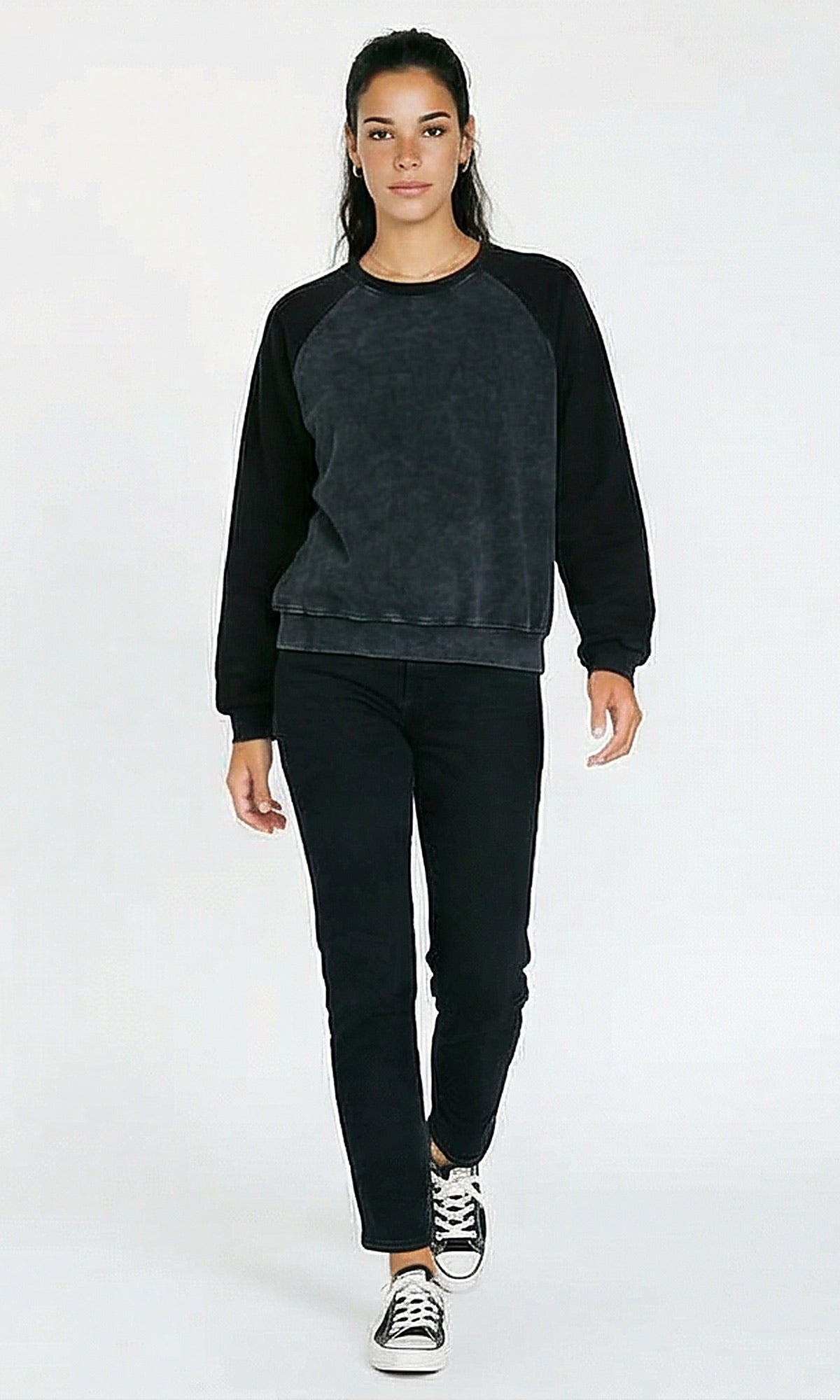 R212677 - Bi-Tone Relaxed Fit Casual Sweatshirt - Black & Charcoal Grey