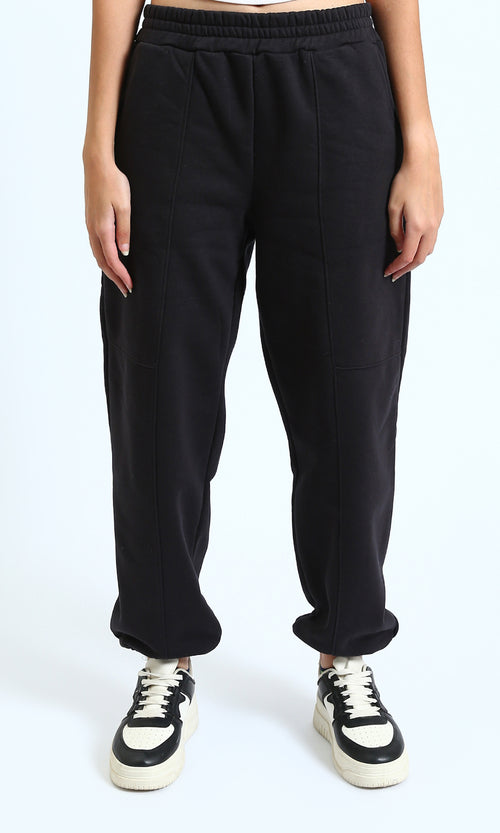 R212680 - Elastic Waist Comfy Pants with Hem - Black