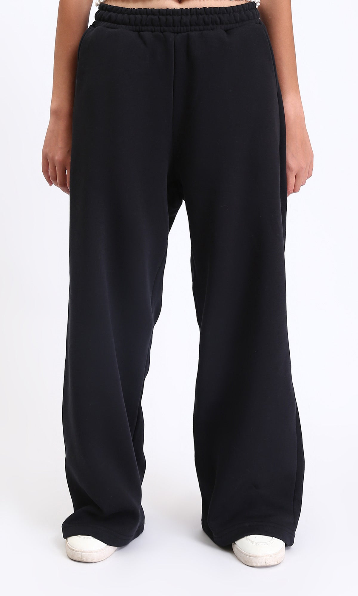 Comfy Elastic Waist Cotton Wide Pants - Black