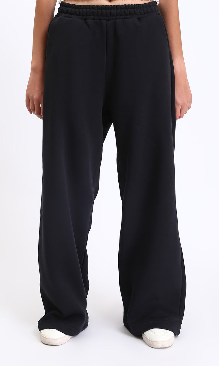 Comfy Elastic Waist Cotton Wide Pants - Black