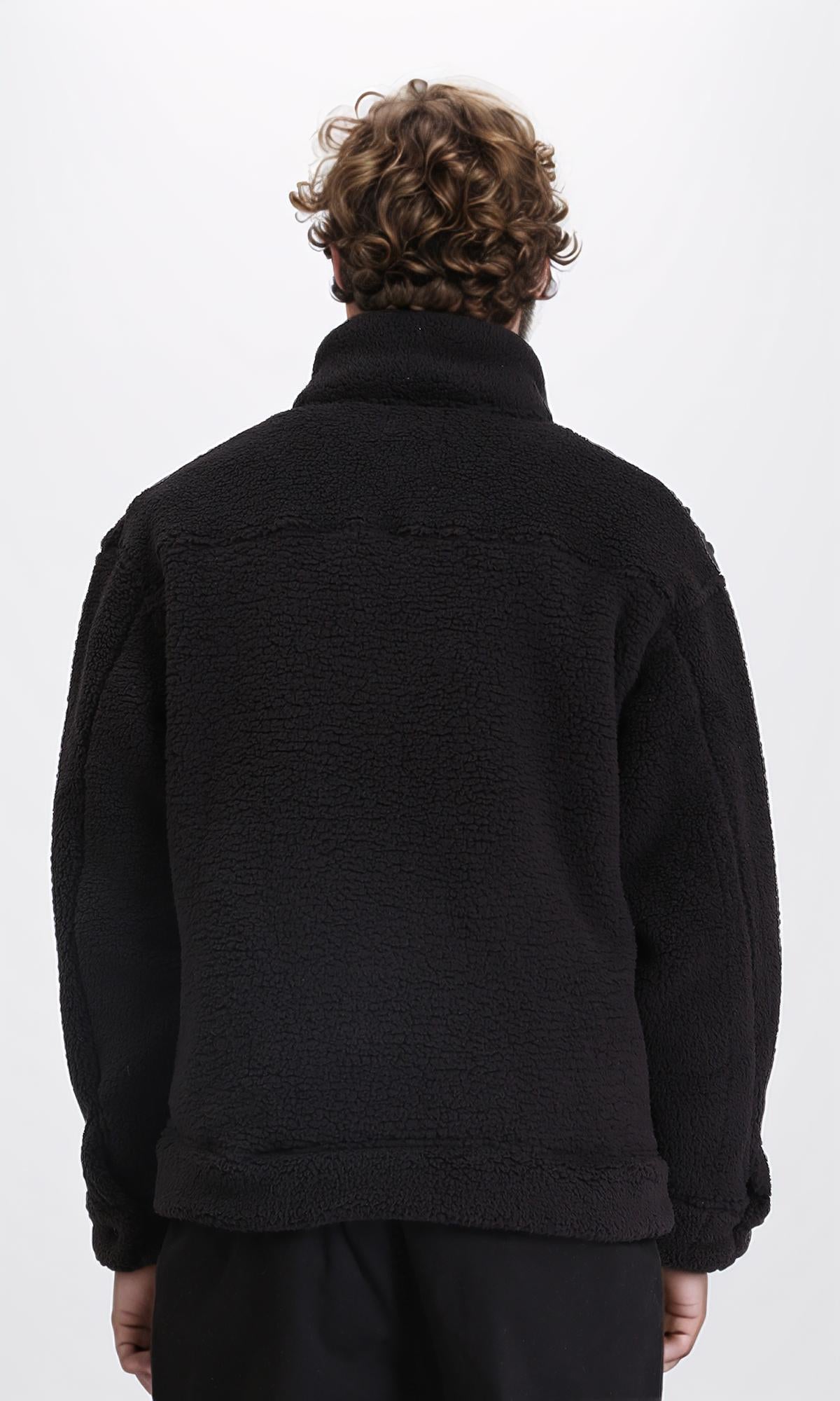 Black Fur Over Size Full Zip Jacket - R212776