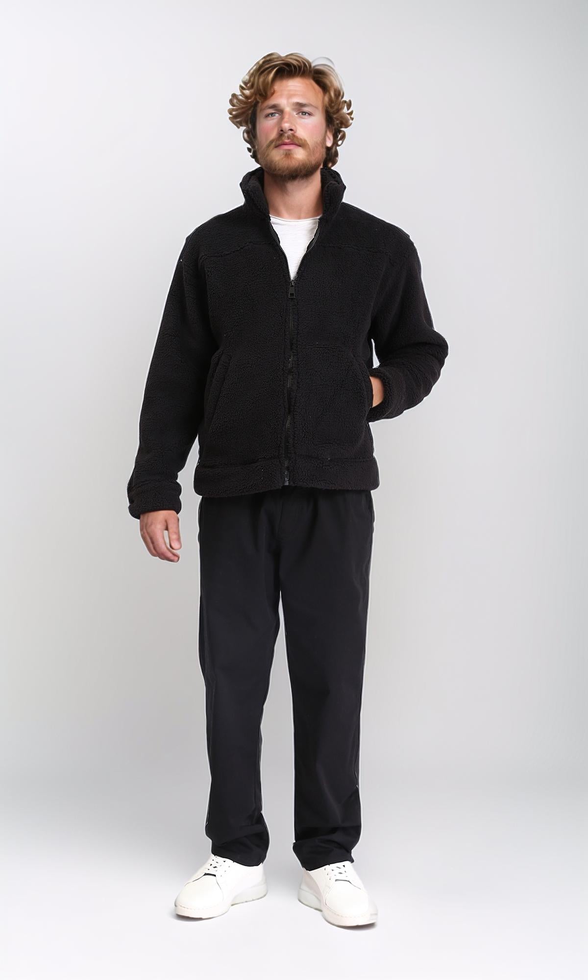 Black Fur Over Size Full Zip Jacket - R212776
