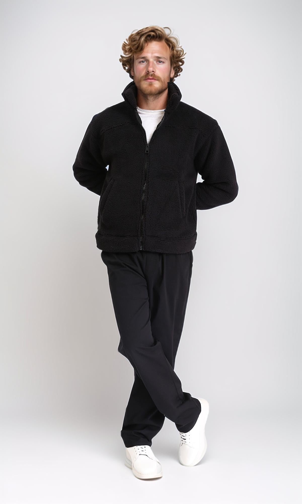 Black Fur Over Size Full Zip Jacket - R212776