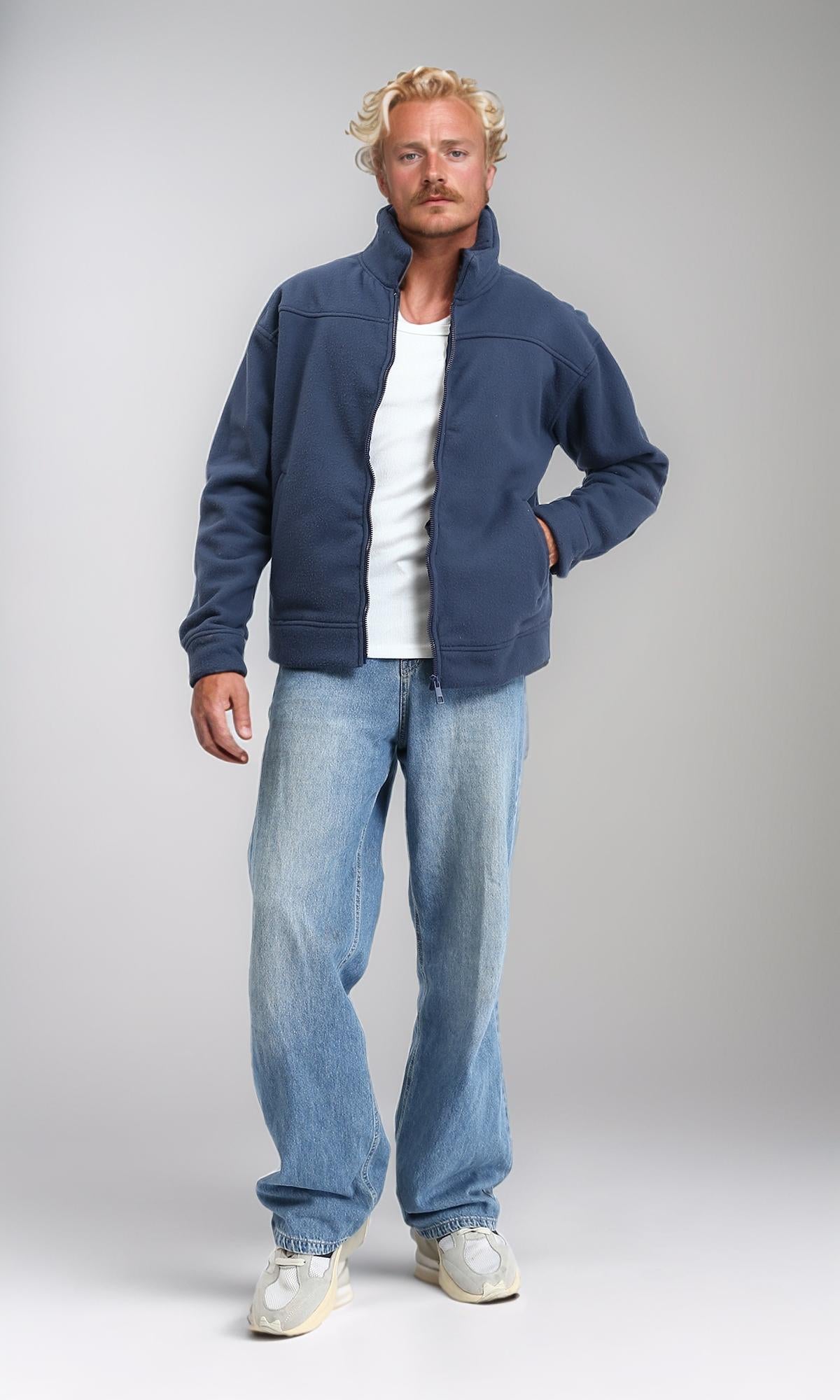 Navy Over Size Full-Zip Fur Hoodie - R212777