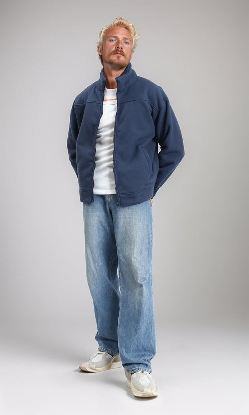 Navy Over Size Full-Zip Fur Hoodie - R212777