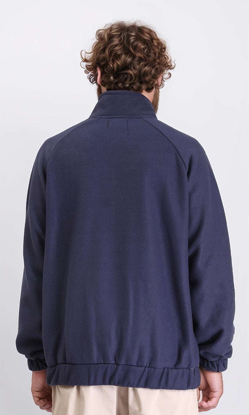 R212778 - Zipper Through Neck Solid Sweater - Navy Blue