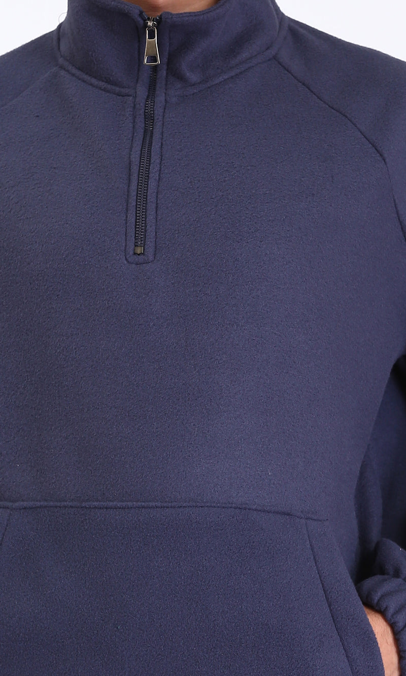 R212778 - Zipper Through Neck Solid Sweater - Navy Blue