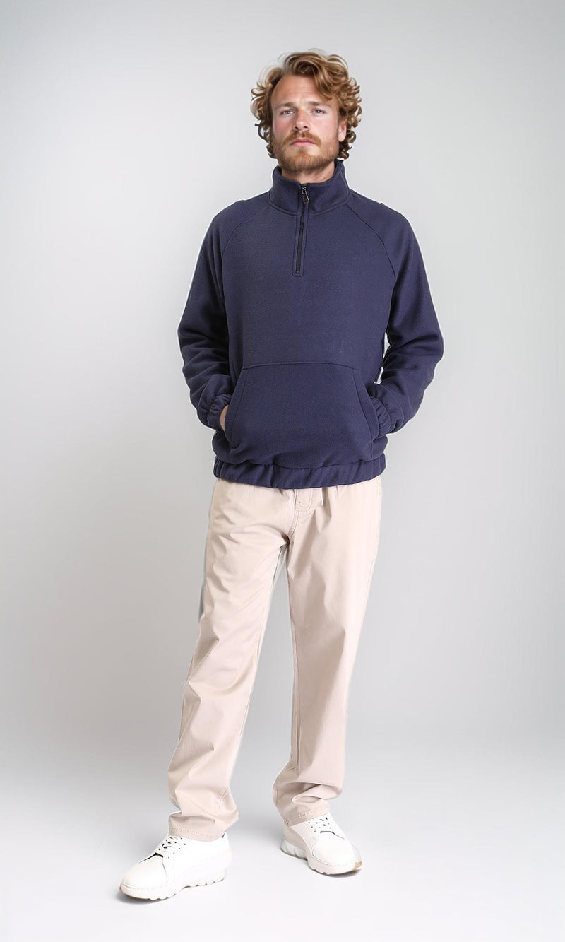 R212778 - Zipper Through Neck Solid Sweater - Navy Blue