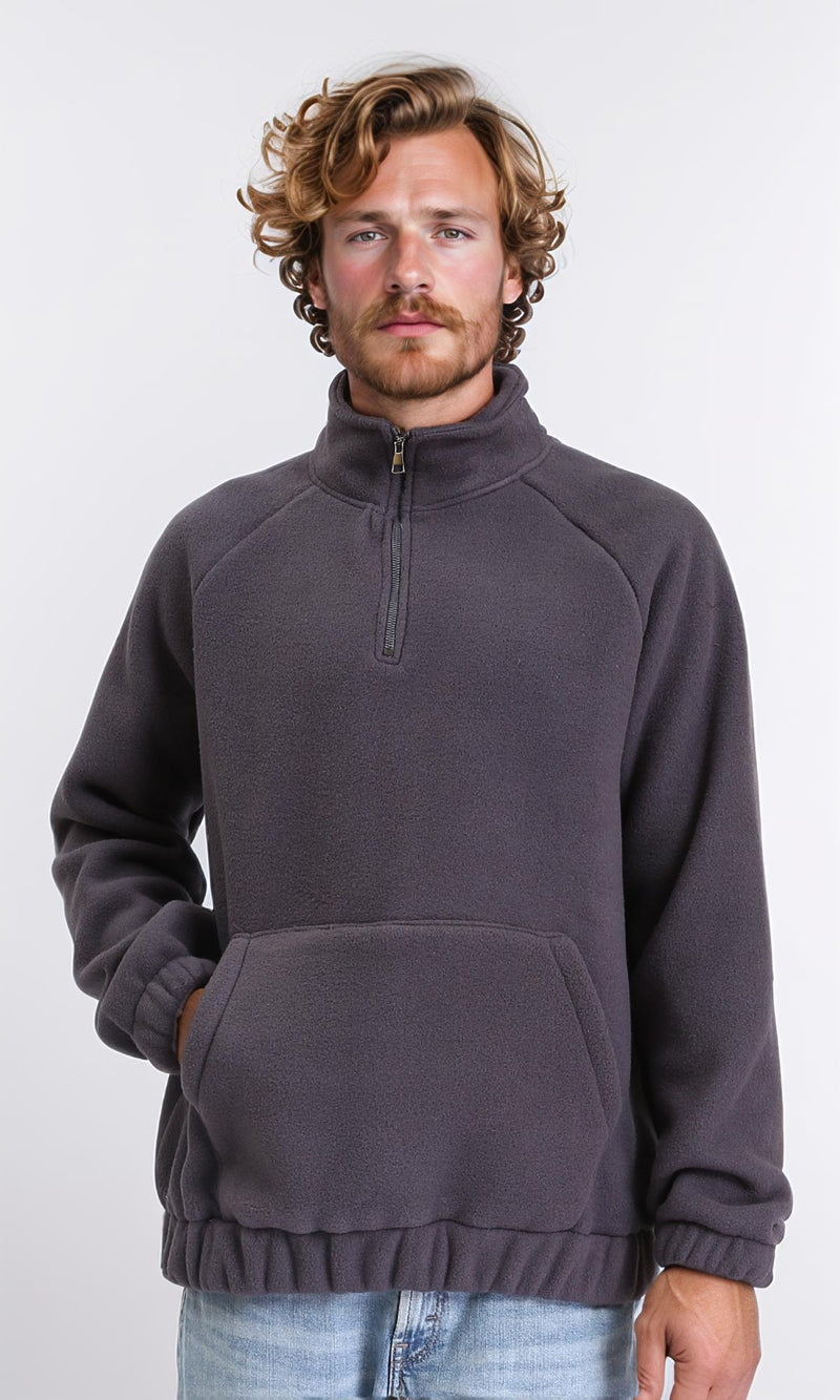 R212779 - Zipper Through Neck Solid Sweater - Dark Grey