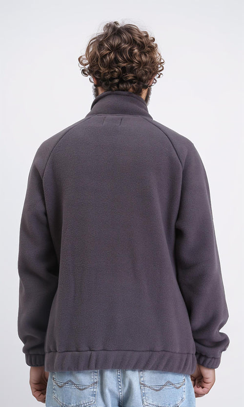 R212779 - Zipper Through Neck Solid Sweater - Dark Grey