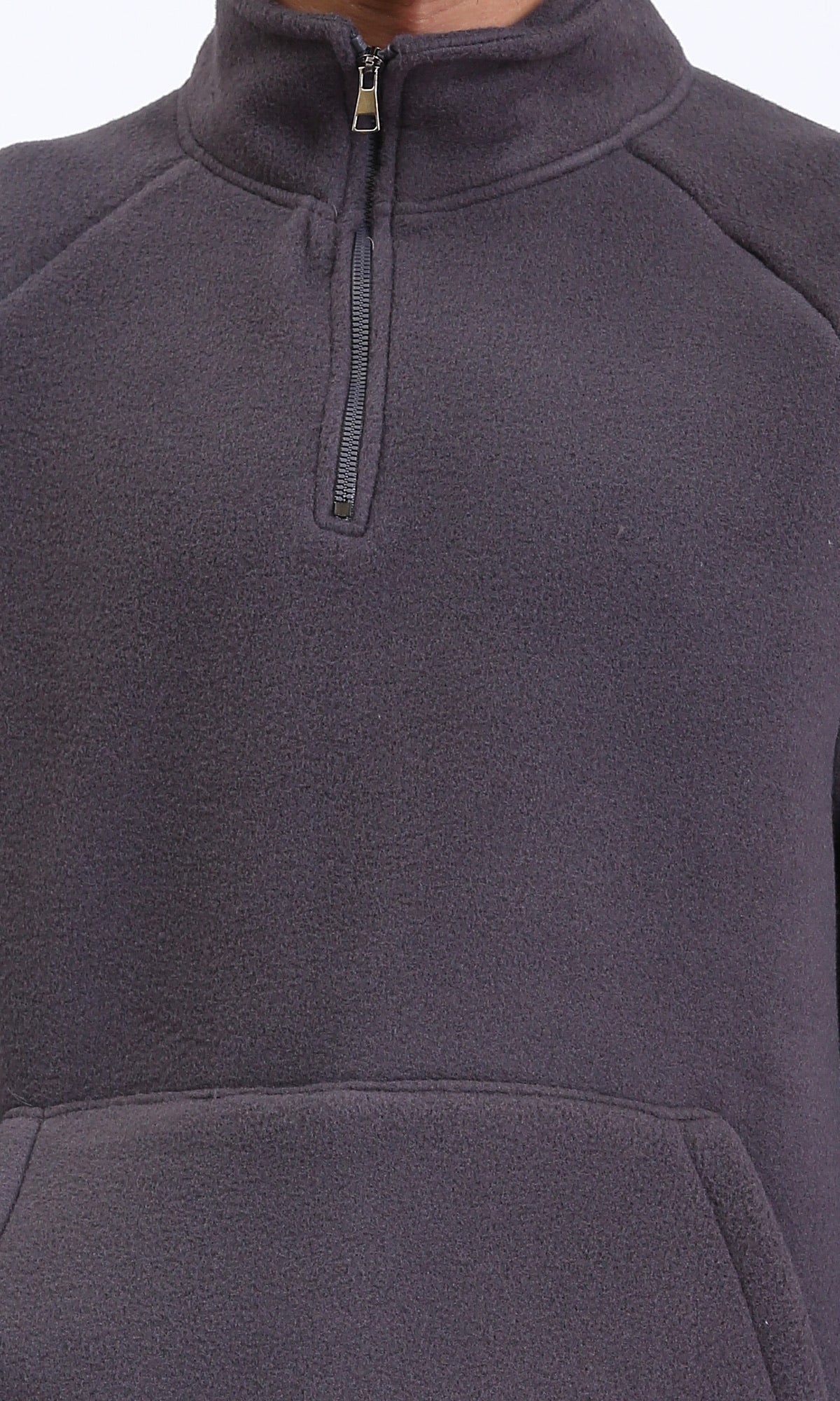 R212779 - Zipper Through Neck Solid Sweater - Dark Grey