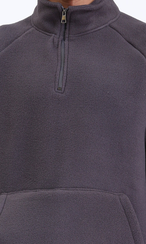 R212779 - Zipper Through Neck Solid Sweater - Dark Grey
