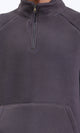 R212779 - Zipper Through Neck Solid Sweater - Dark Grey