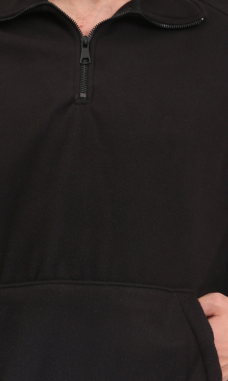 R212780 - Zipper Through Neck Solid Sweater - Black