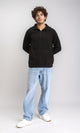 R212780 - Zipper Through Neck Solid Sweater - Black