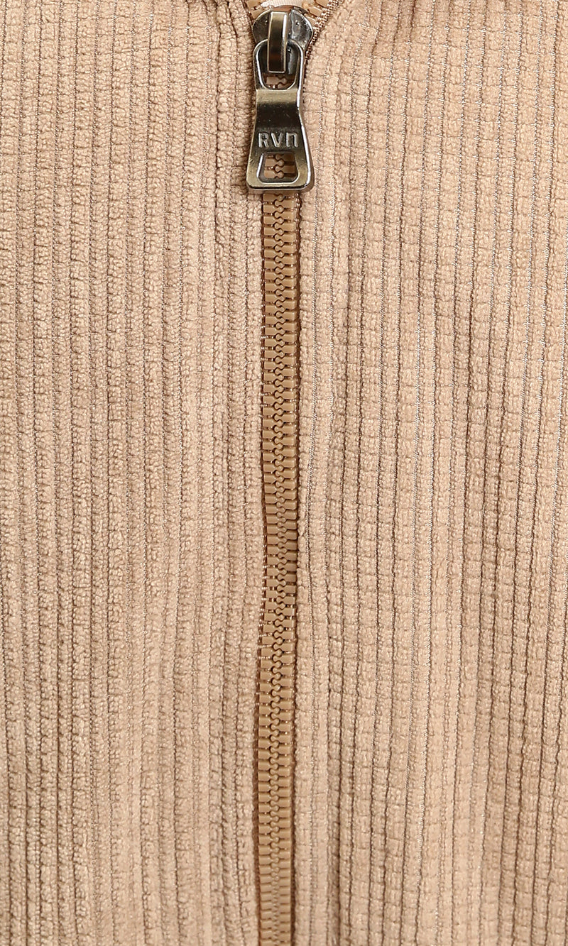 R212782 - Hooded Neck with Drawstring Jacket - Light Coffee