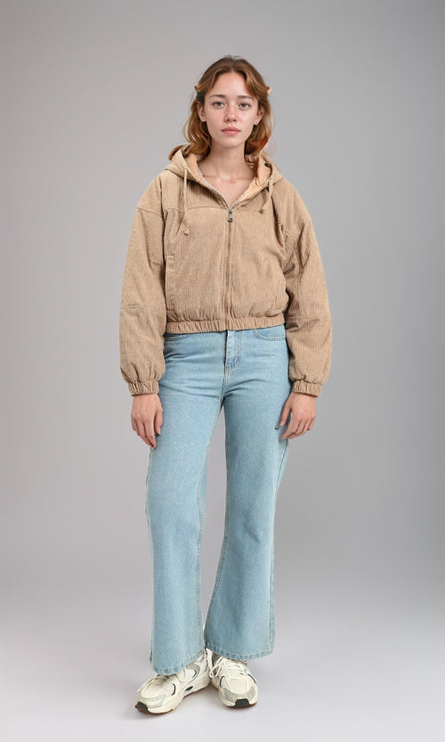 R212782 - Hooded Neck with Drawstring Jacket - Light Coffee