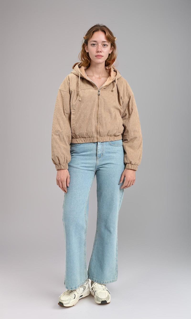 R212782 - Hooded Neck with Drawstring Jacket - Light Coffee