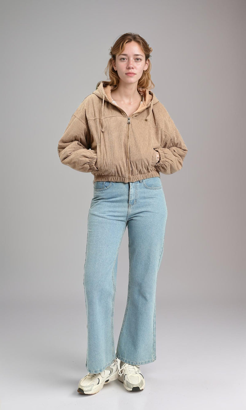 R212782 - Hooded Neck with Drawstring Jacket - Light Coffee