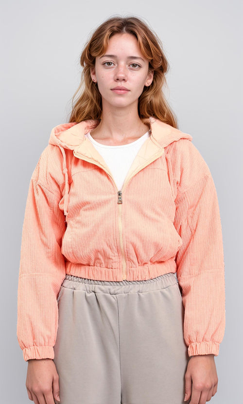 R212784 - Hooded Neck with Drawstring Jacket - Salmon