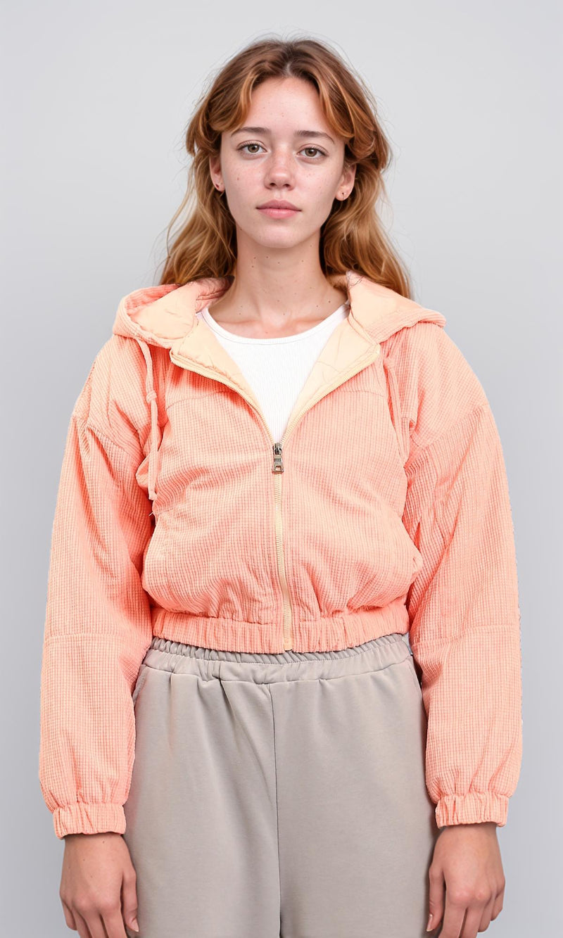 R212784 - Hooded Neck with Drawstring Jacket - Salmon