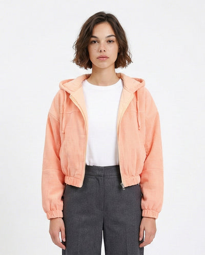 Hooded Neck with Drawstring Jacket - Salmon