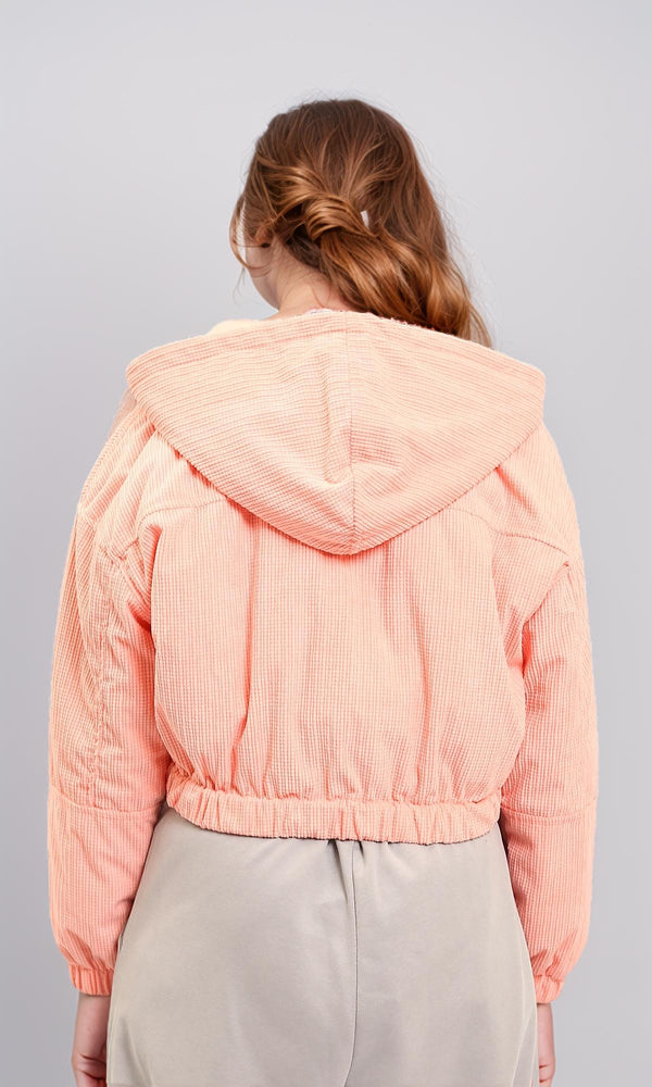R212784 - Hooded Neck with Drawstring Jacket - Salmon
