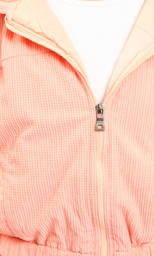 R212784 - Hooded Neck with Drawstring Jacket - Salmon