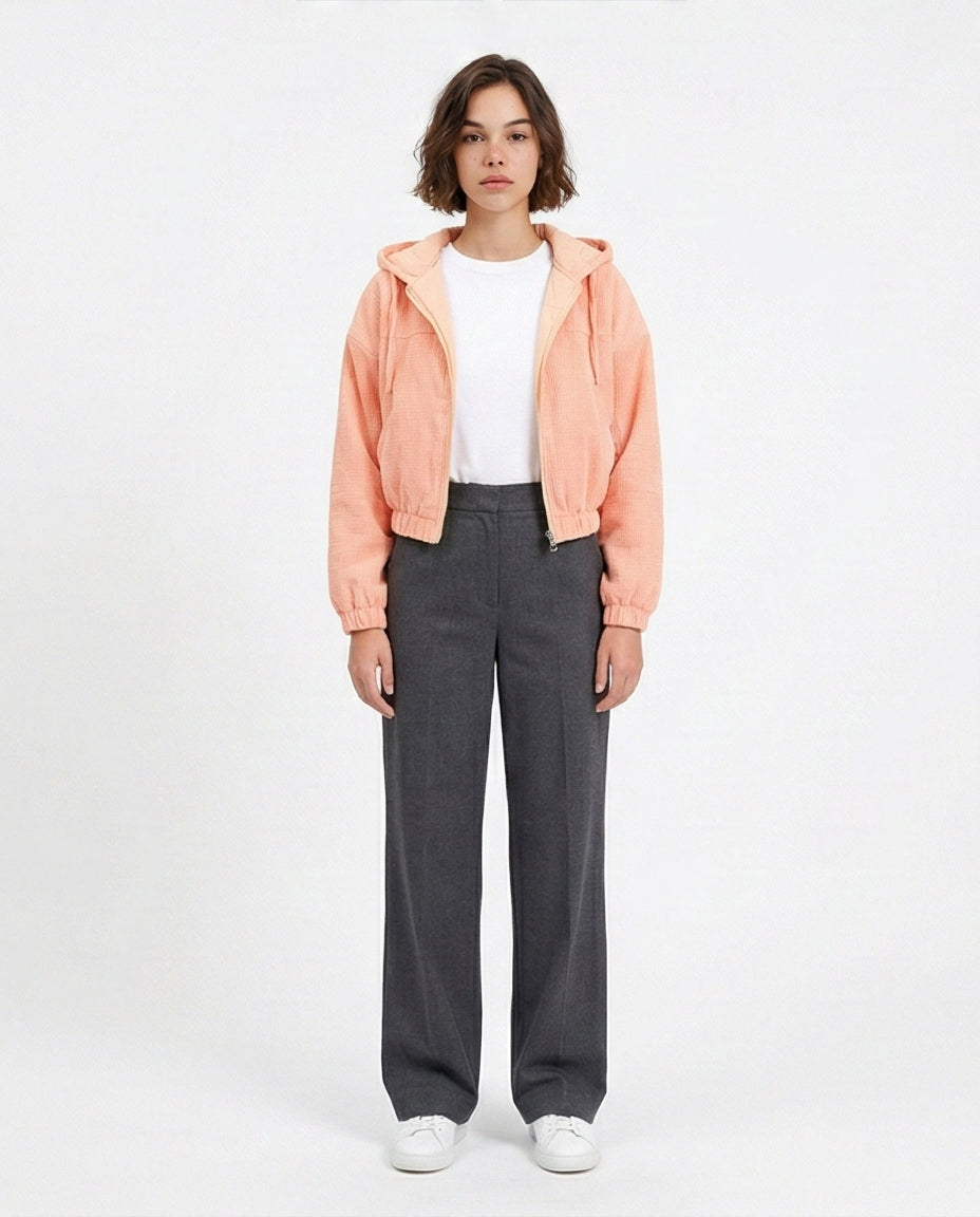 R212784 - Hooded Neck with Drawstring Jacket - Salmon