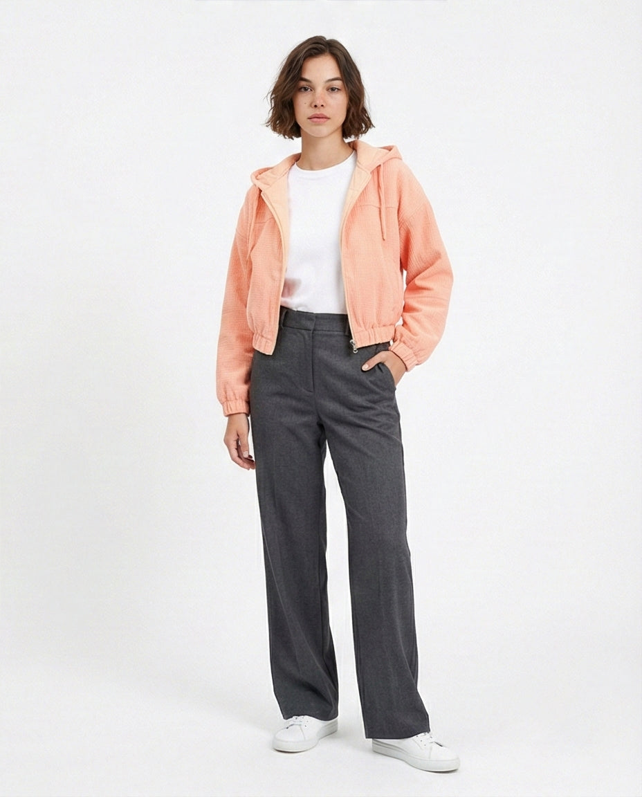 R212784 - Hooded Neck with Drawstring Jacket - Salmon