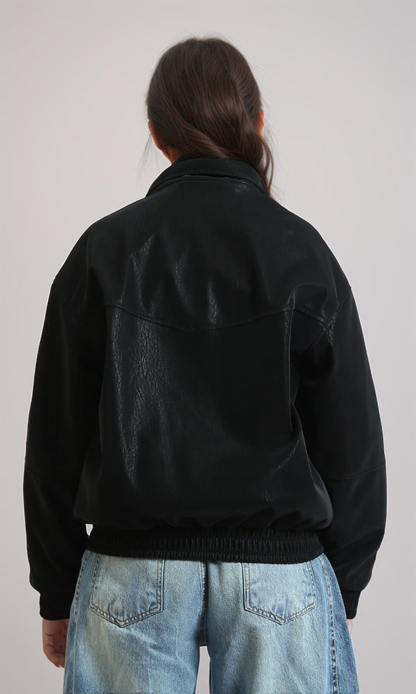 R212786 - Patterned Long Sleeves Zipped Jacket - Black