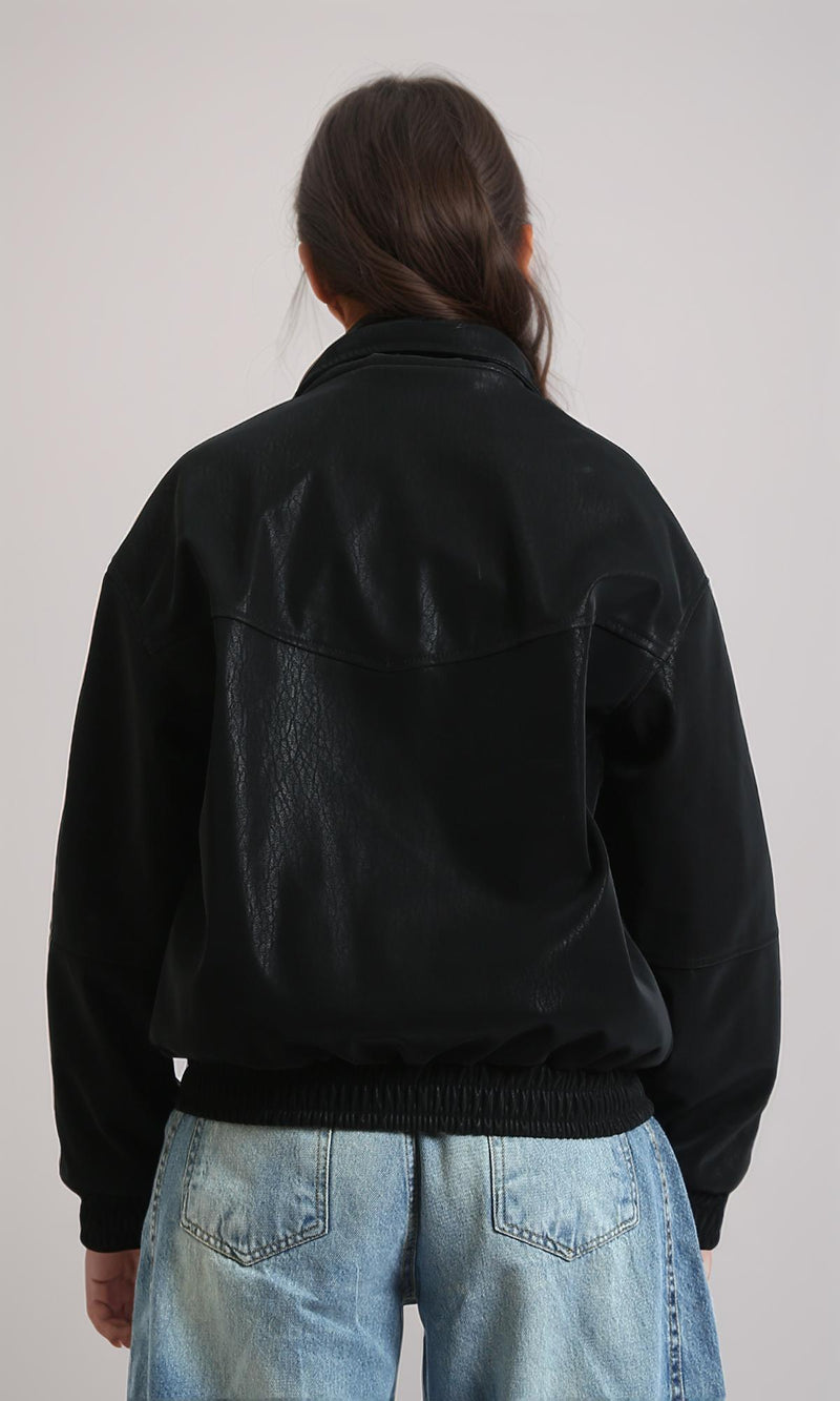 R212786 - Patterned Long Sleeves Zipped Jacket - Black