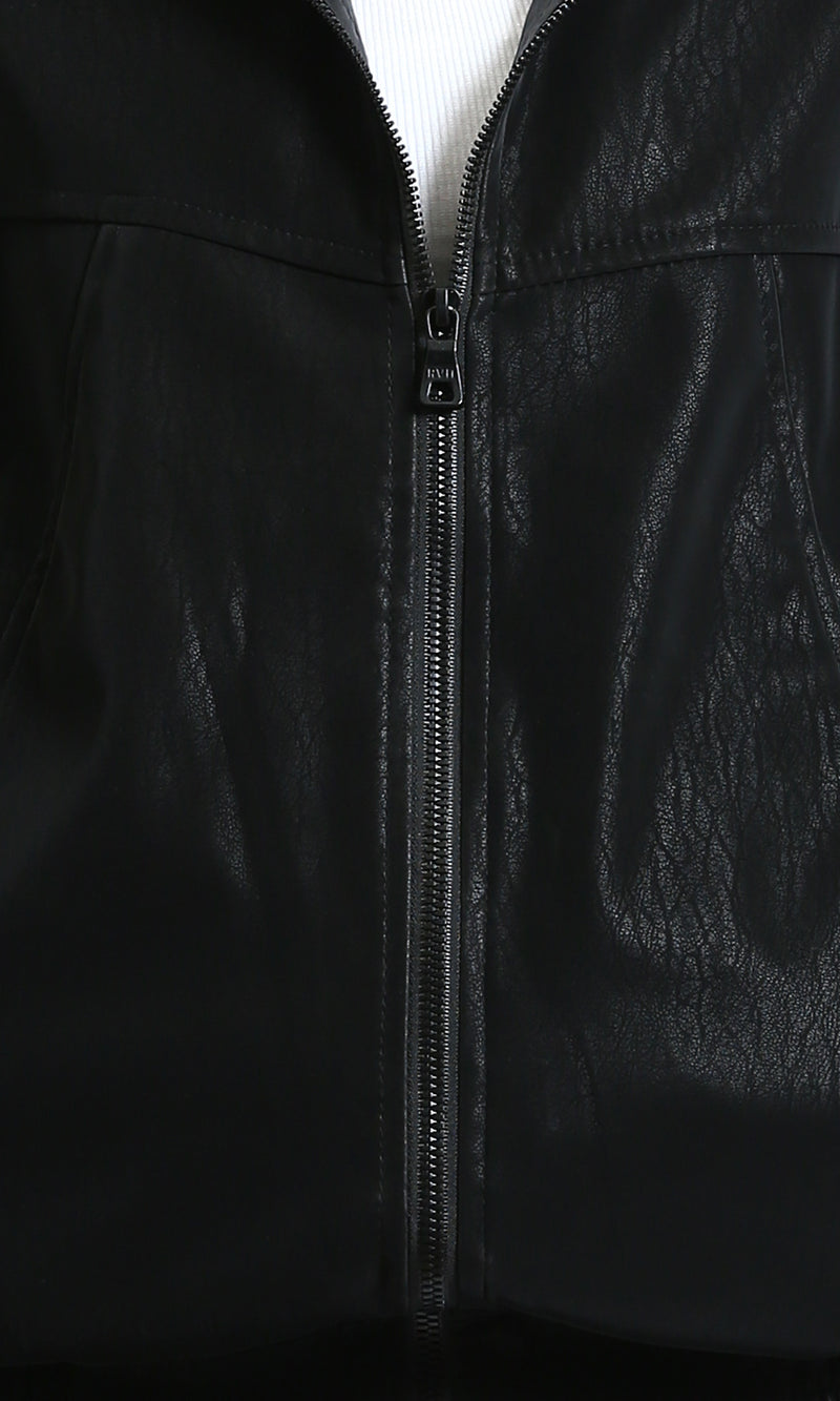 R212786 - Patterned Long Sleeves Zipped Jacket - Black