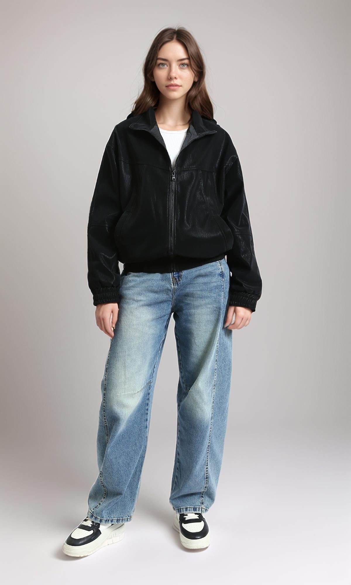 R212786 - Patterned Long Sleeves Zipped Jacket - Black