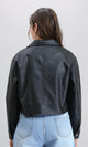 R212788 - Solid Zipped Short Leather Jacket - Black