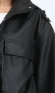 R212791 - Double Closure Fashionable Leather Jacket - Black
