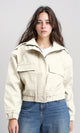 R212792 - Double Closure Leather Jacket with Hem - Light Beige