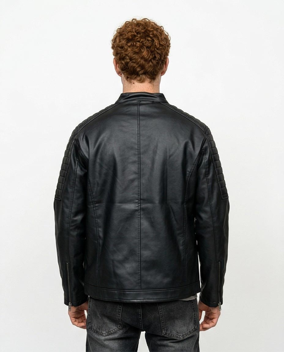 Ravin Men’s Quilted-Shoulder Moto Biker Jacket in Matte Black - R212920