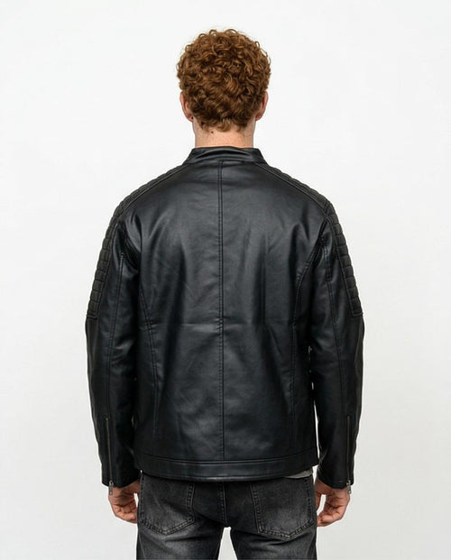 Ravin Men’s Quilted-Shoulder Moto Biker Jacket in Matte Black - R212920
