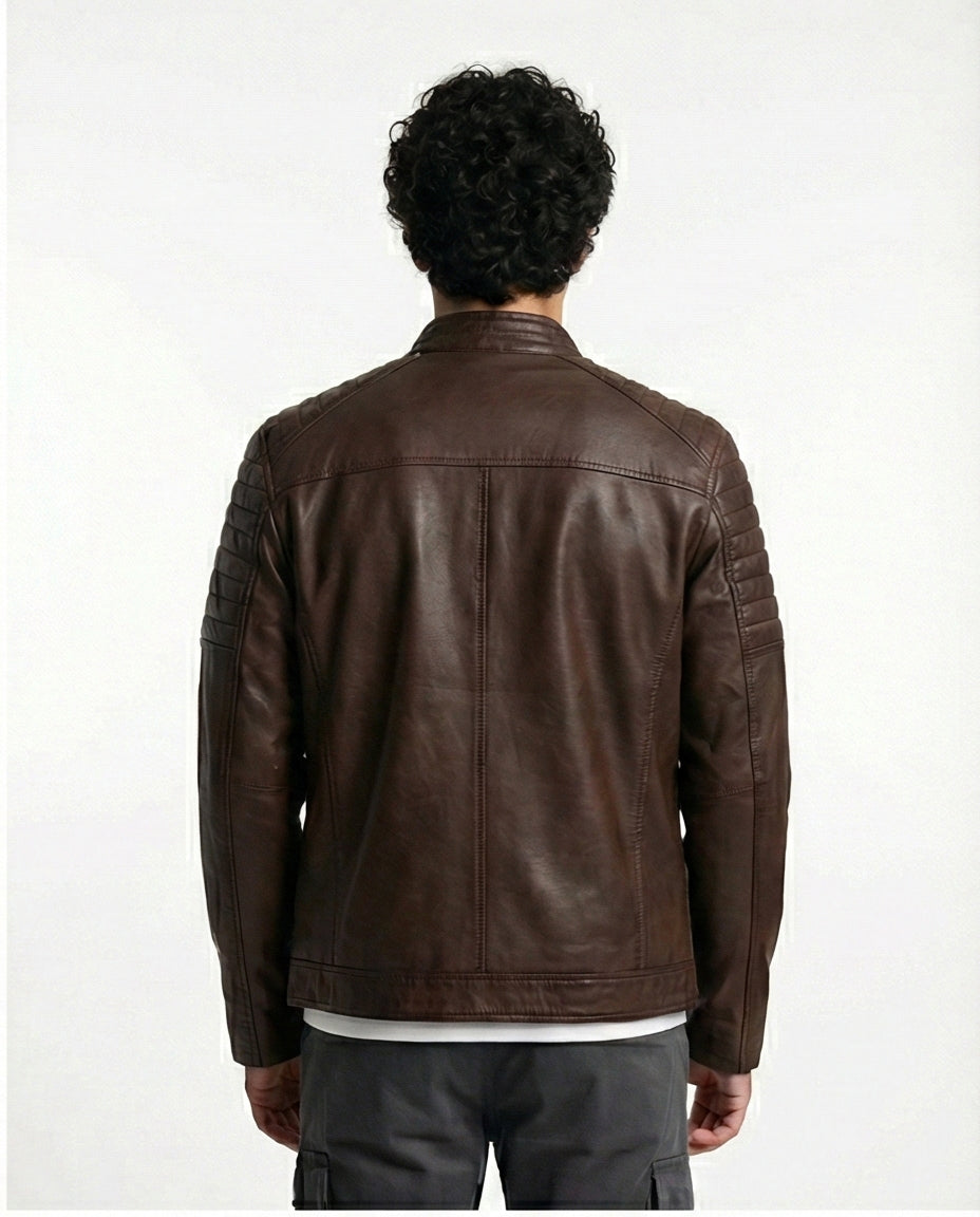 Modern Brown Moto-Inspired Faux Leather Jacket