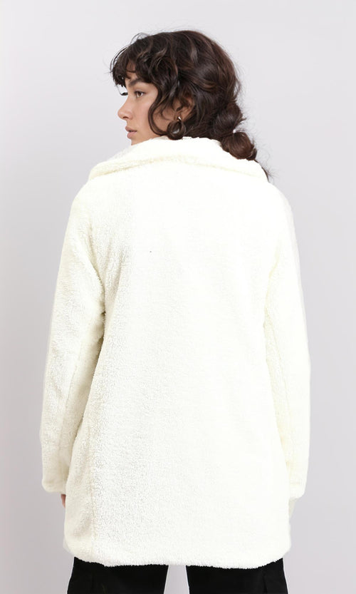 R212927 - Regular Fit Buttoned Sherpa Coat - Off-White