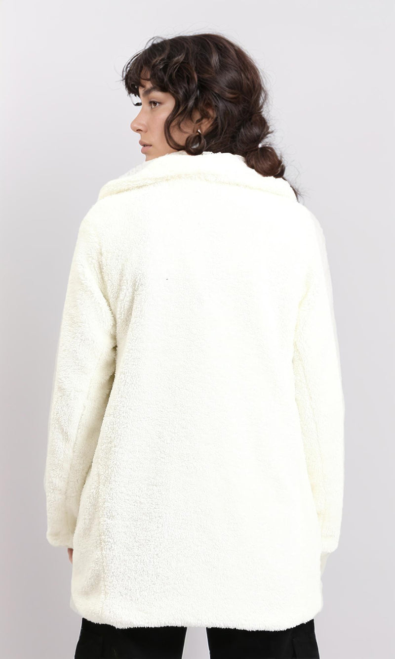 R212927 - Regular Fit Buttoned Sherpa Coat - Off-White