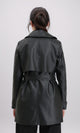 R212928 - Notched Lapel Long Leather Coat with Belt - Black