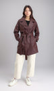 R212930 - Notched Lapel Long Leather Coat with Belt - Maroon