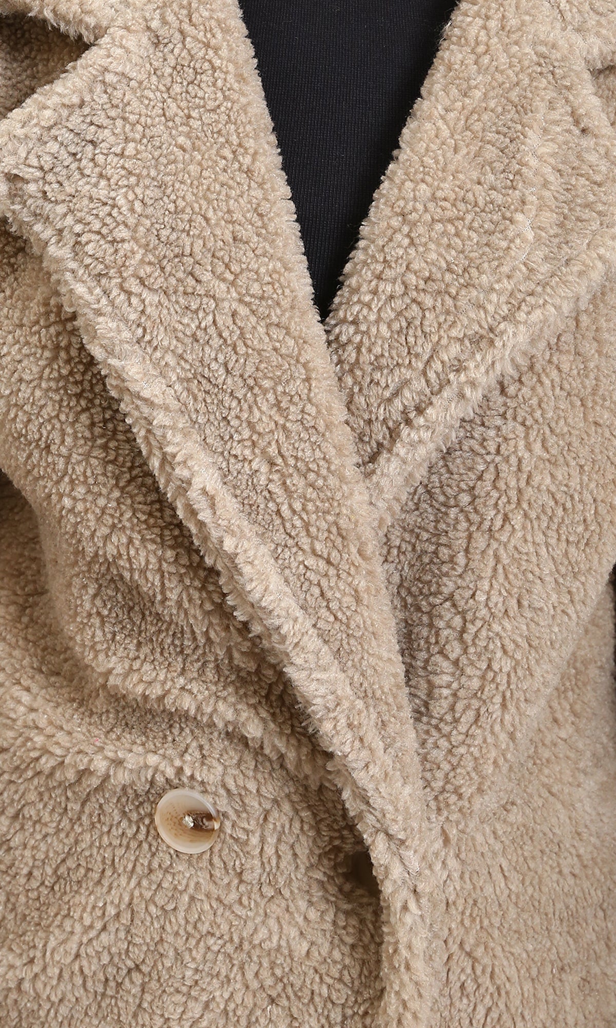 R212931 - Long Teddy Coat with Notched Lapel - Light Coffee