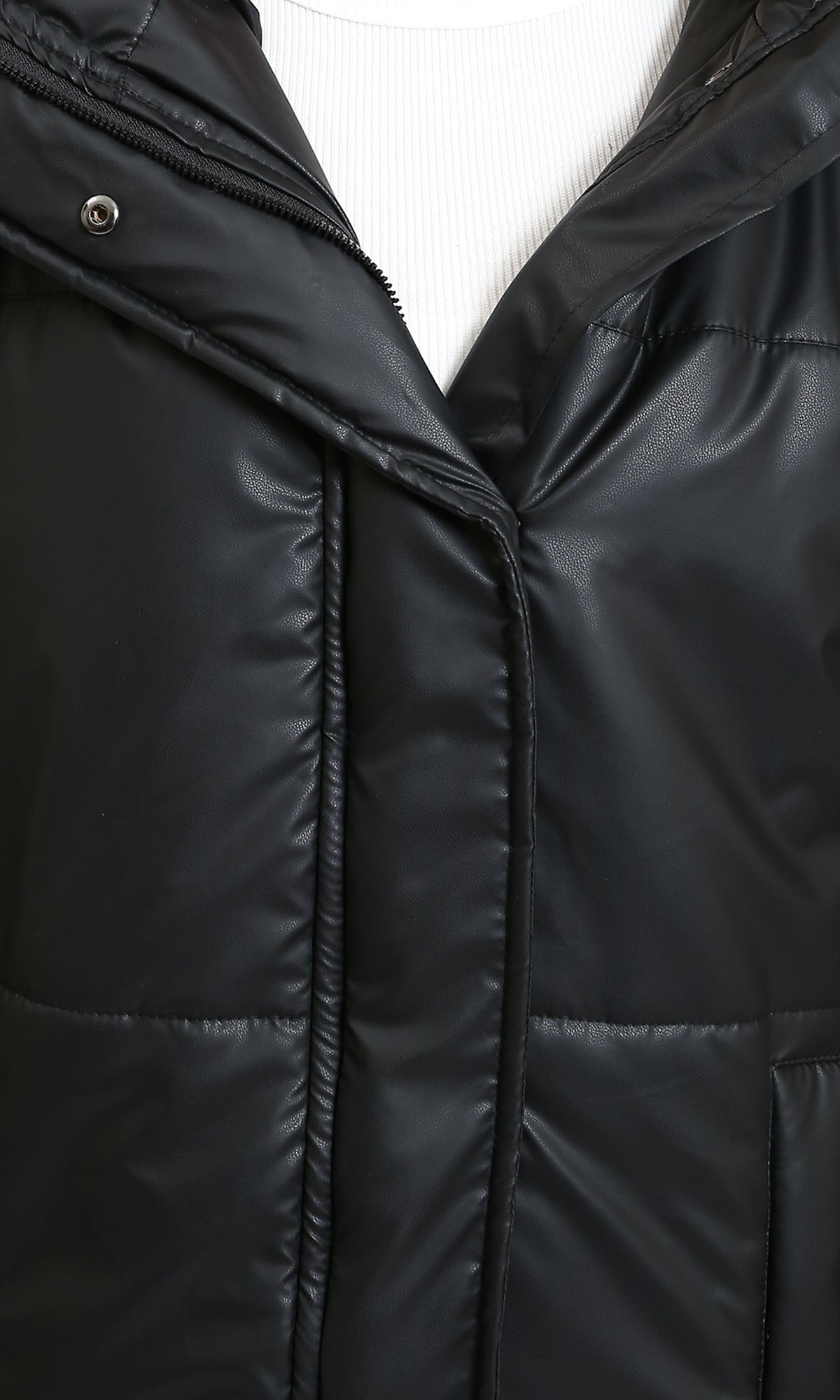 R212933 - Hooded Neck Coat with Straight Pockets - Black